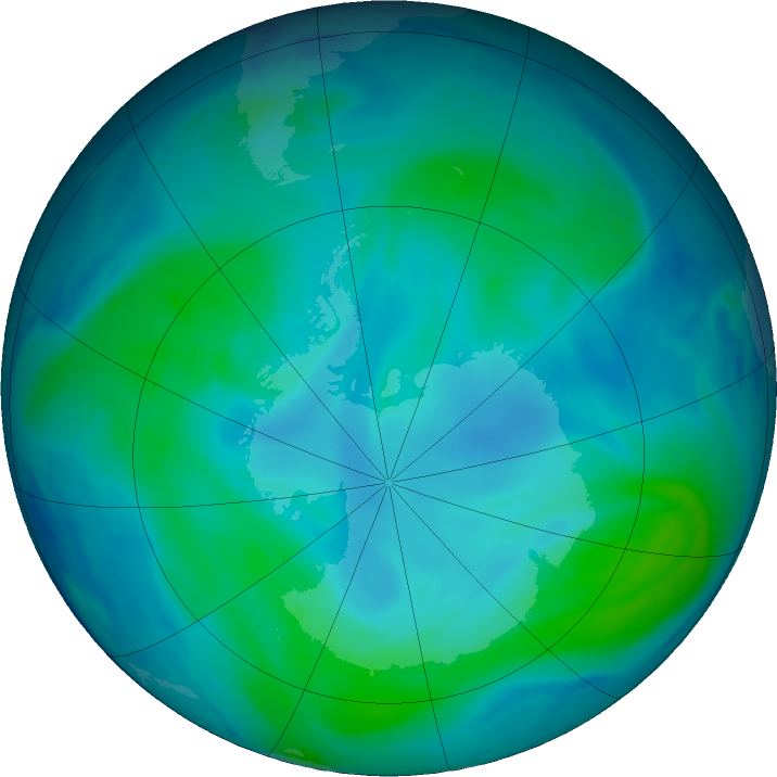 Antarctic ozone map for 15 January 2021